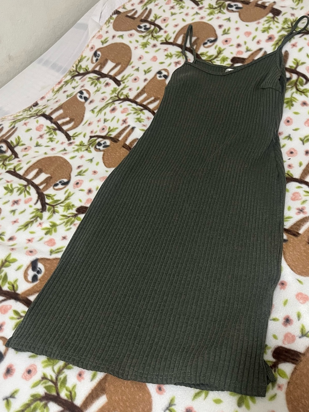 Ribbed Olive Slip Dress - Junior Large